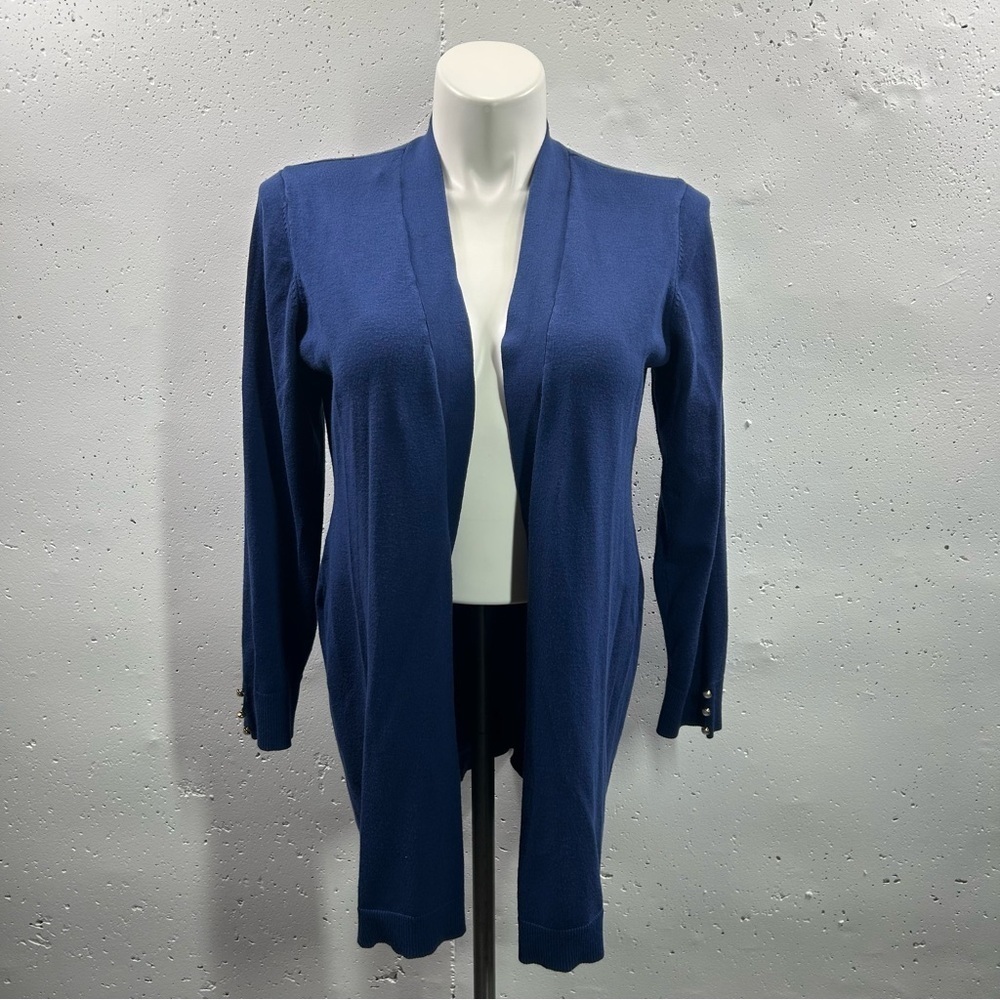 Linda Matthews Blue Open Front Long Sleeve Cardigan XL